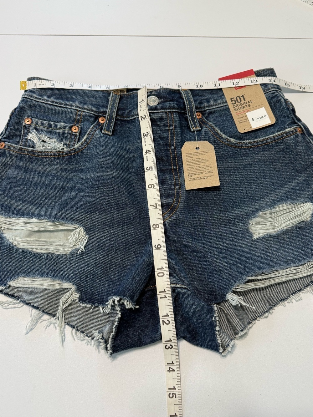 Levi’s 501 Original Distressed Denim Shorts High Rise Cutoff Sz 27 Dark Wash NWT - Picture 9 of 11